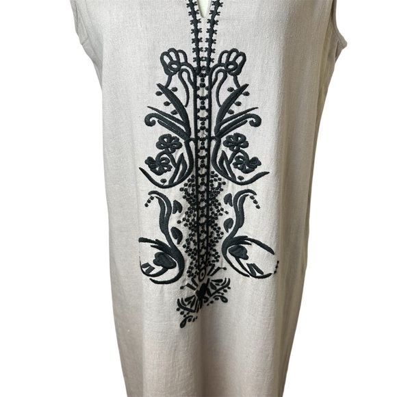 Sigrid Olsen Taupe Black Embroidered Linen Blend Maxi Dress S | Coastal Grandma - Picture 2 of 8
